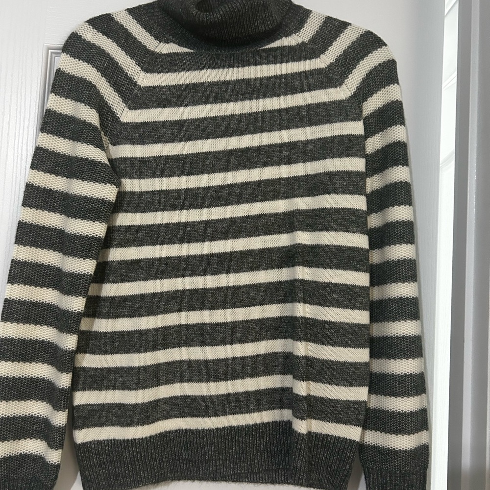LOFT Black and White Striped Turtleneck Sweater